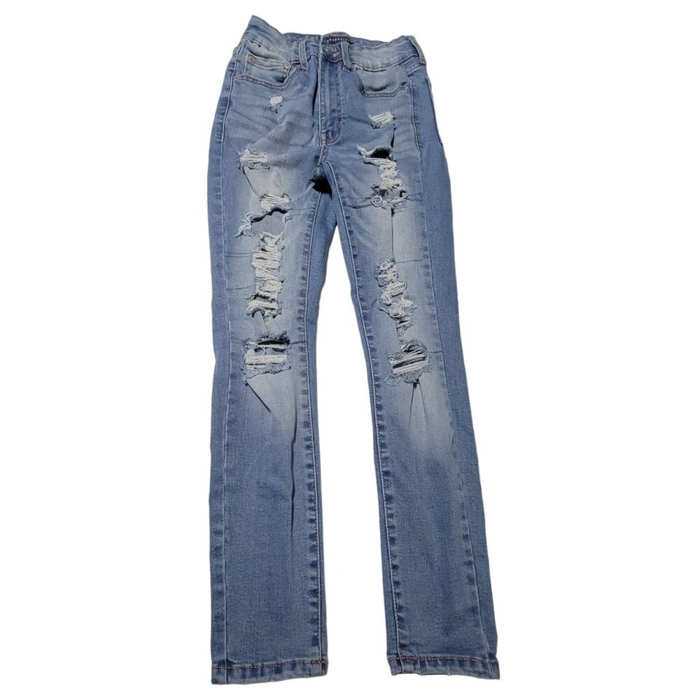 Aeropostale High Rise Jegging Jeans Womens Size 4 Short Medium Wash Ripped Denim